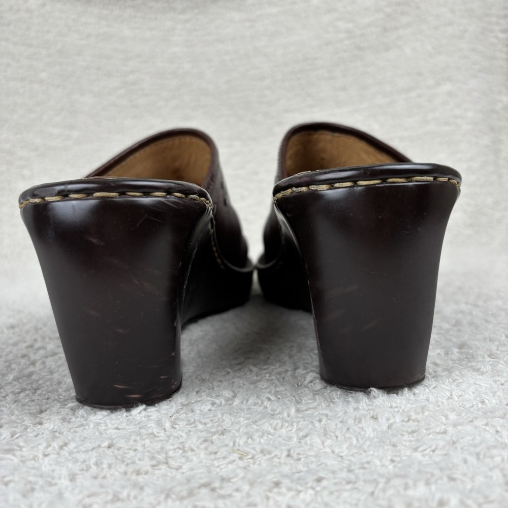 Born Shoes Womens 9 Brown Naomi T Moro Leather Mule Clog Slip On Wedge Studded - Picture 10 of 15